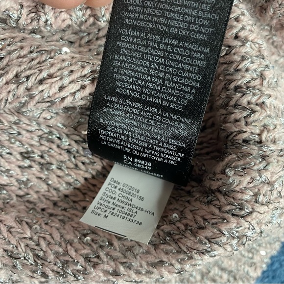 Nine West Pink Textured Knit Sweater Sequins Glitter Cowl Neck Pullover M - Picture 5 of 8